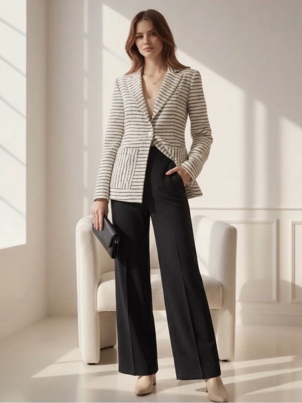NWOT Derek Lam 10_Crosby Striped Textured Single-Button Blazer  Size: 6